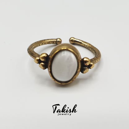 Verstelbare Moeder-of-Pearl Koperen Ring - Natuurlijk Handgemaakt Juweel - Takish Jewelry