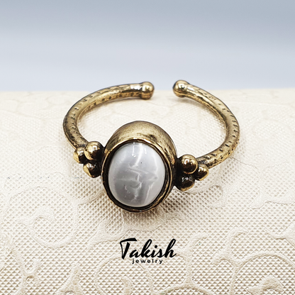 Verstelbare Moeder-of-Pearl Koperen Ring - Natuurlijk Handgemaakt Juweel - Takish Jewelry