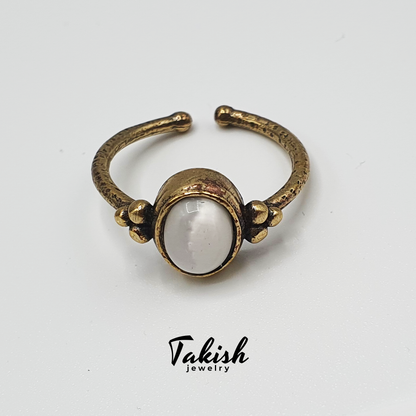 Verstelbare Moeder-of-Pearl Koperen Ring - Natuurlijk Handgemaakt Juweel - Takish Jewelry